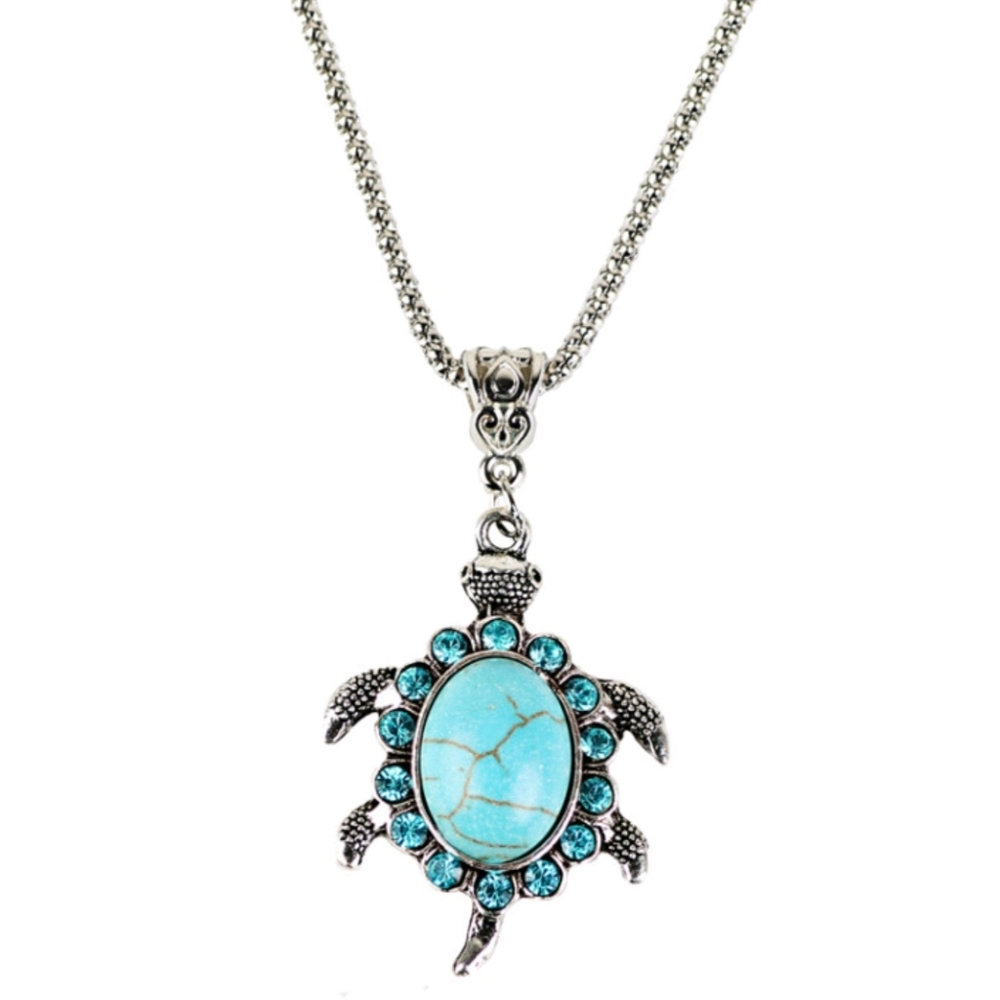 NWT Turquoise Sea Turtle Necklace & Dangle Earring Set - Boho - Silver - Picture 4 of 9